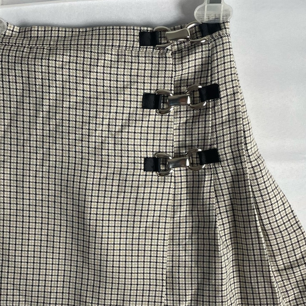 MGR Plaid Mini Skirt 3 Ivory Pleat Schoolgirl Harajuku Prep Grunge Academia - Picture 2 of 13
